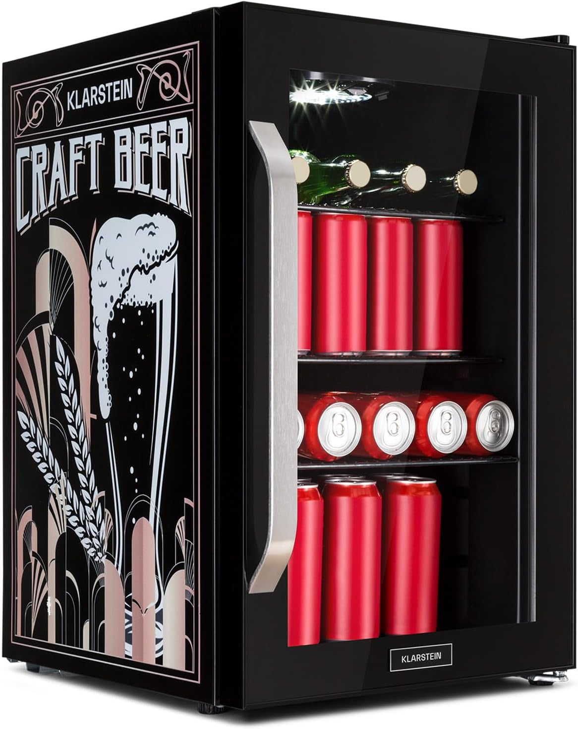Réfrigérateur 70L, Mini Réfrigérateur Silencieux Avec Étagères Amovibles, Porte Vitrée & LED, Adapté À L'Extérieur, 0-10°C