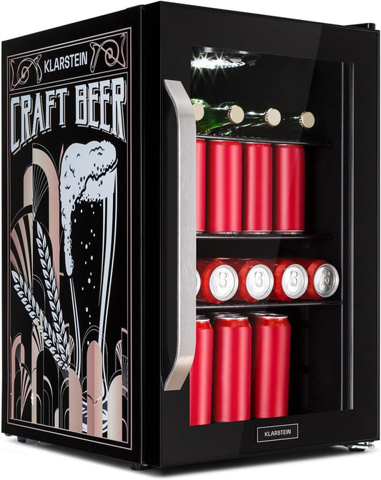Réfrigérateur 70L, Mini Réfrigérateur Silencieux Avec Étagères Amovibles, Porte Vitrée & LED, Adapté À L'Extérieur, 0-10°C