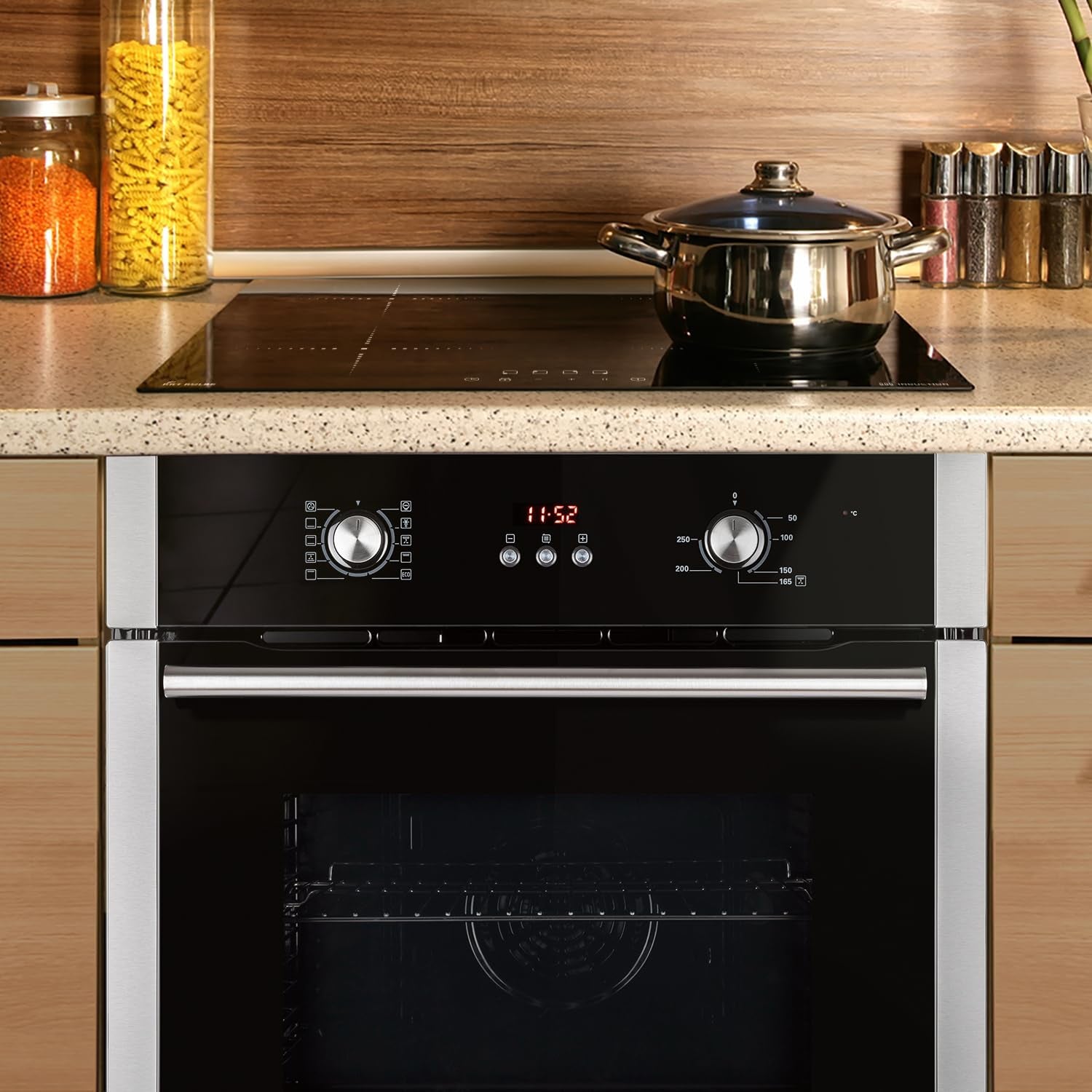 Cuisinière 60Cm Four Encastrable BO8805SS | 59Cm Plaque Induction IH85900RL | Gril | Air Chaud | Timer Automatique | Double Vitrage D'Isolation Thermique | Sécurité Enfant | SET8805IH859RL