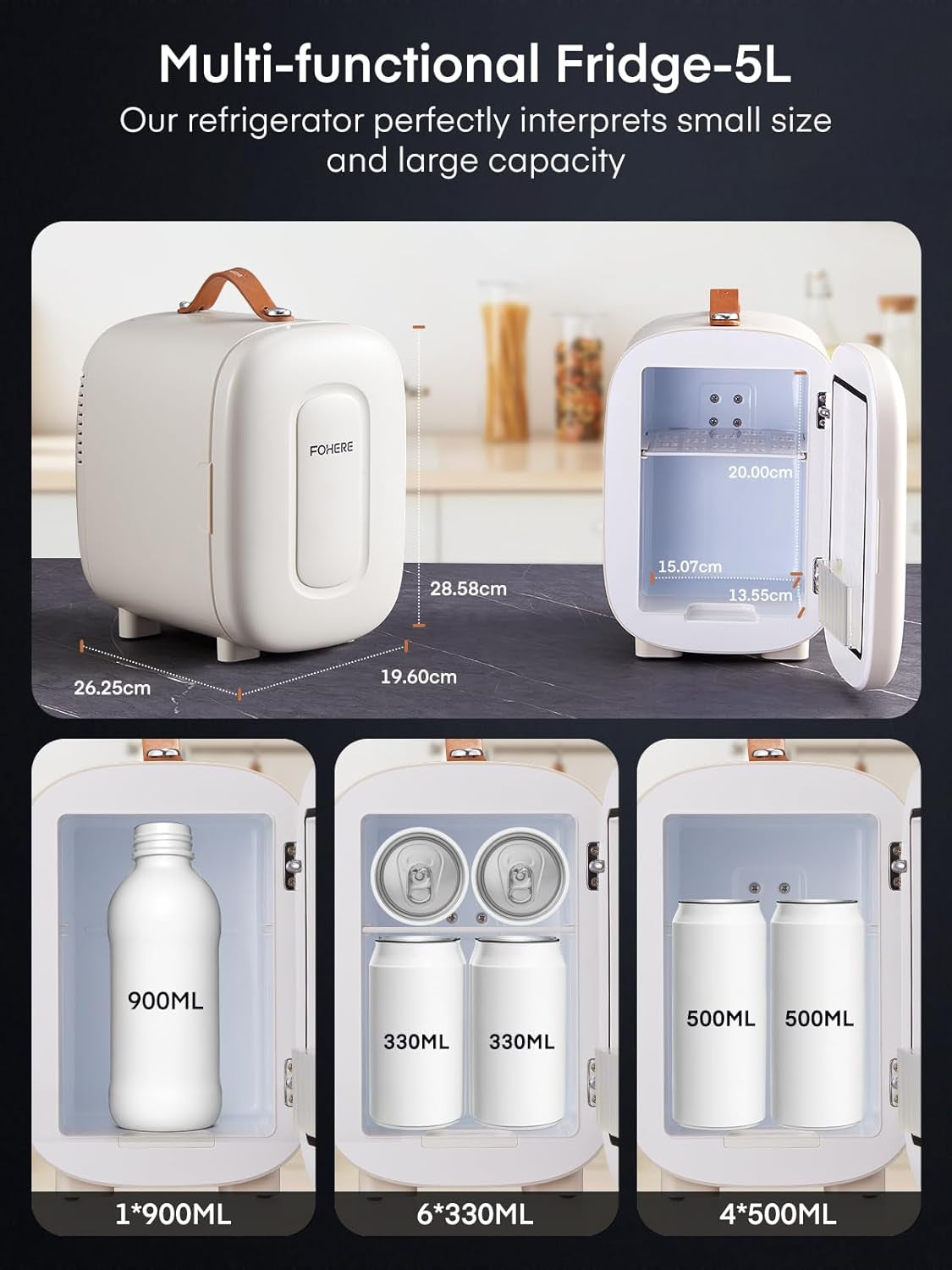 Mini Frigo De Chambre 5 Litres/ 6 Canettes, Petit Frigo USB/CA/CC, Frigo Cosmetique, Mini Réfrigérateurs Pour Boissons, Nourriture, Beauté, Bureau, Dortoir, Voiture, Blanc