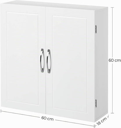 Armoire Murale Pour Salle De Bain, Placard De Rangement Mural Pour Salle De Bain, 18 X 60 X 60 Cm, Armoire À Pharmacie Avec Étagères Réglables, Blanc Nuage BBC320W01