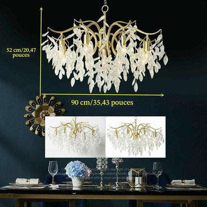 Luxueux Lustre À 9 Branches En Cristal Lustre Cristal Transparent Plafonnier Lampe À Suspension Verre Cristal Métal Classique Pour Chambre À Coucher, Salon, Salle À Manger, Couloir