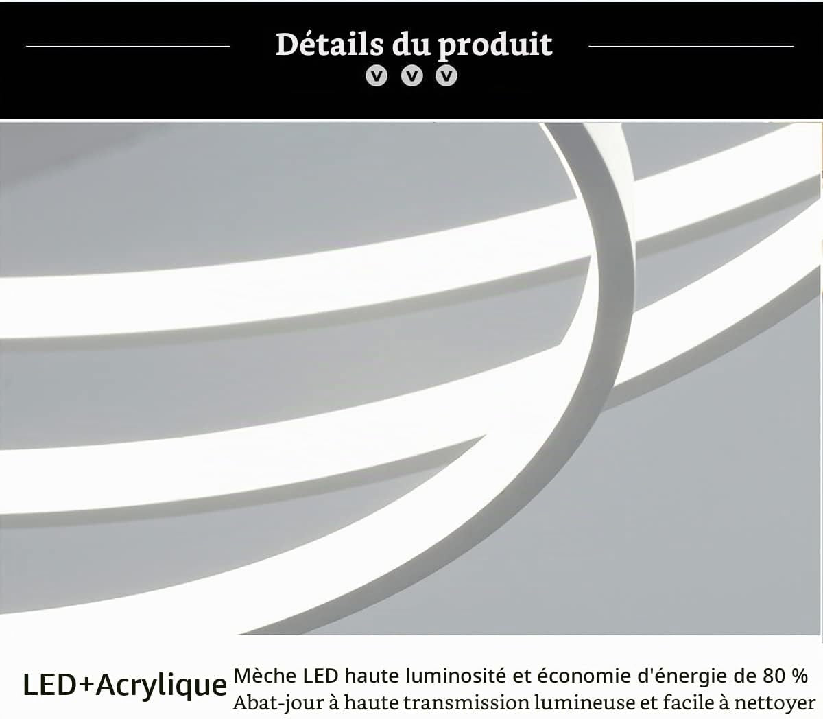 LED Lustre Salon Plafonnier Créatif Rond 3 Cercle Lustre, Dimmable Avec Télécommande 3000K-6500K, Acrylique Chambre Cuisine Bureau Décoration Lampes 76W (Noir)