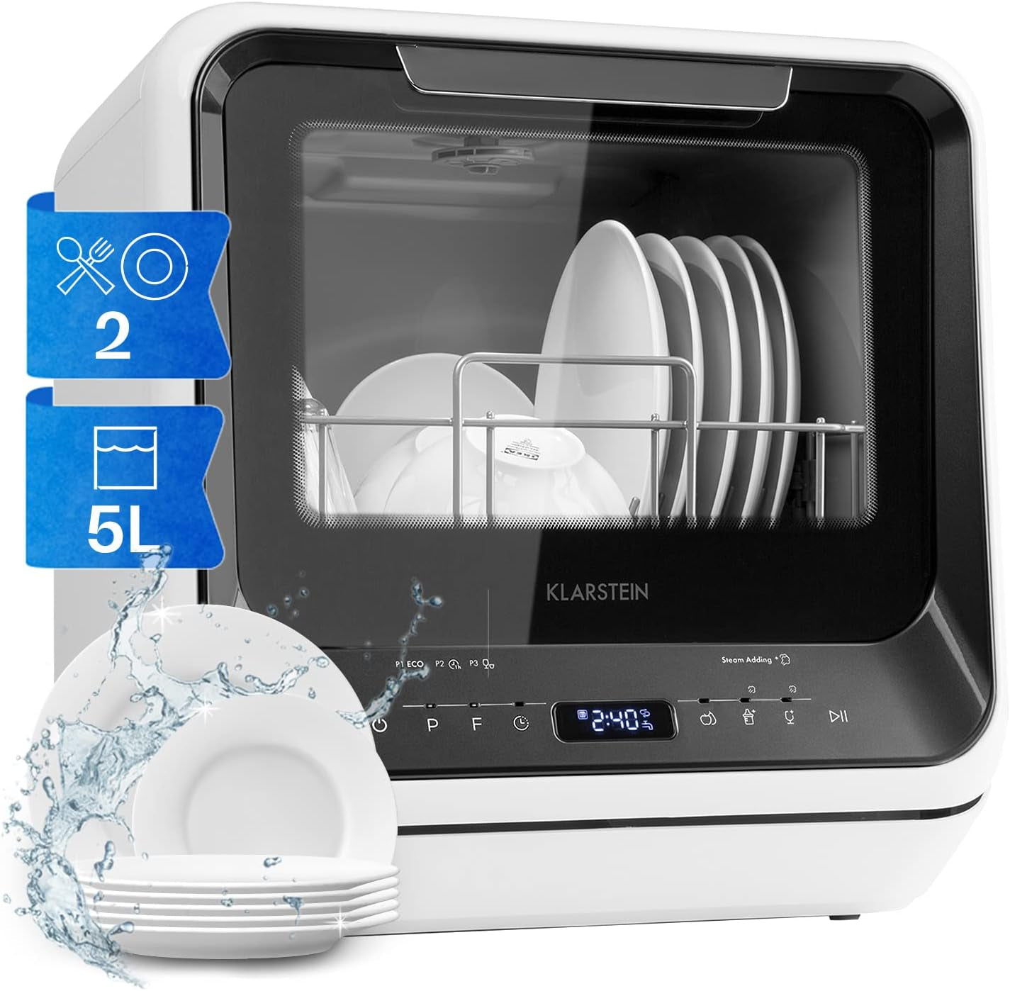 Mini Lave Vaisselle De Table 2 Couvert, Silencieux, 7 Programmes De Lavage, Compact, Portable, Facile À Installer Pour Maison, Bureau