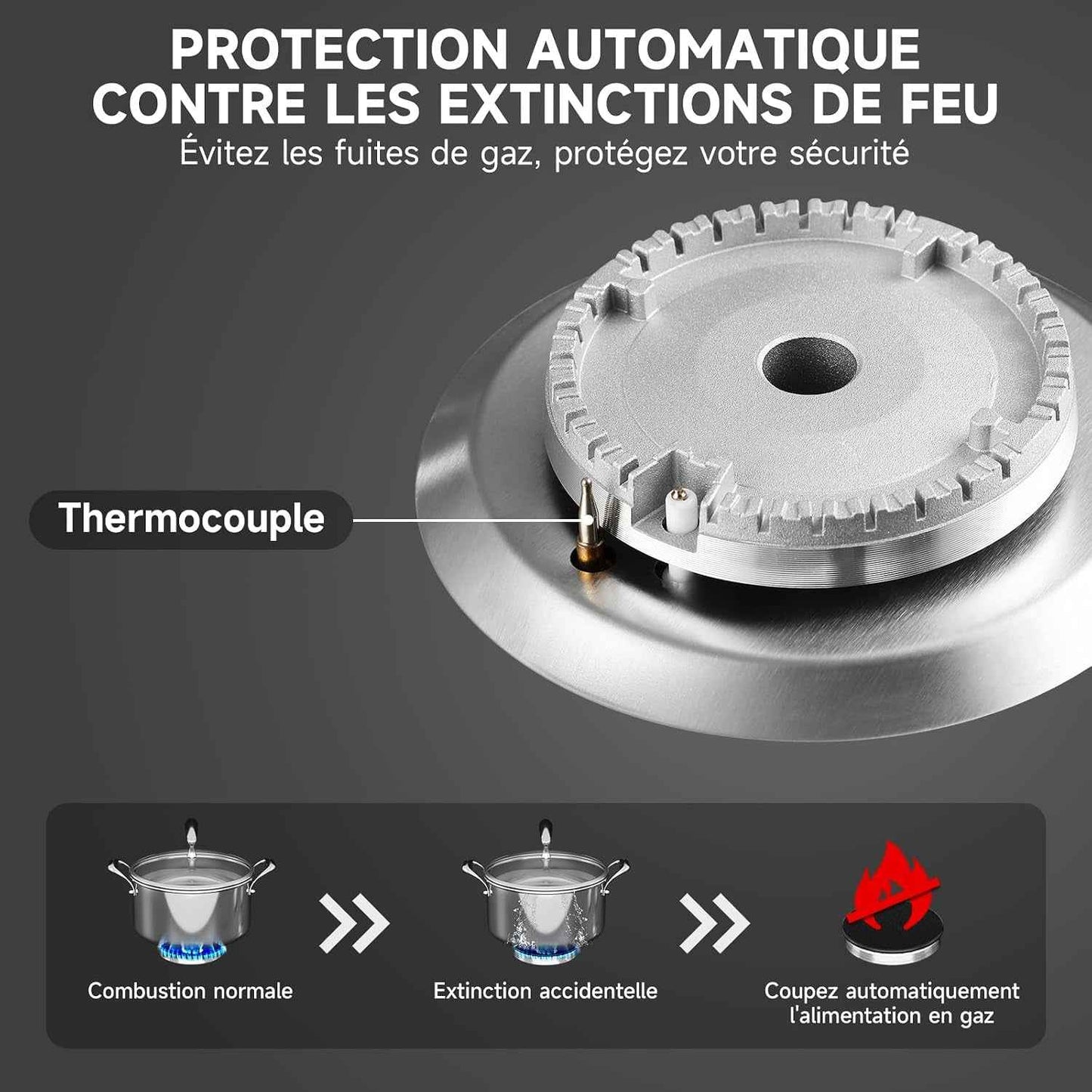 Plaque De Cuisson Gaz 4 Feux Inox, Plaque Gaz 60 Cm Encastrable, 7,8 Kw, Gaz De Ville Et Bouteille, Sécurité Thermocouple, Grille Fonte