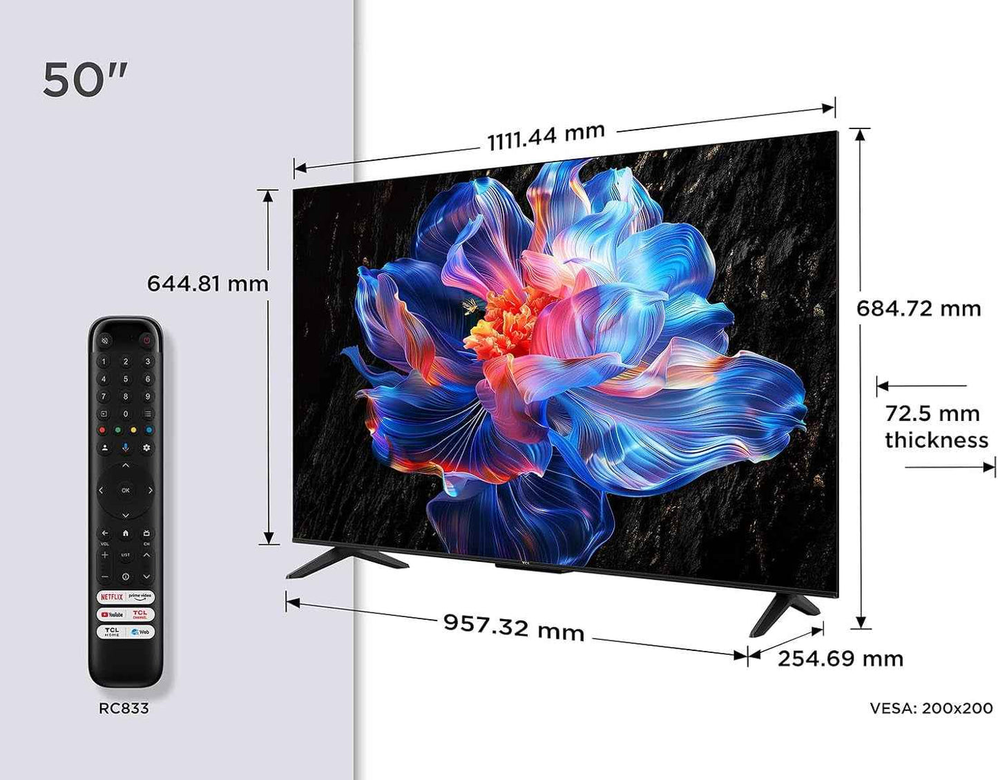 TCL Téléviseur LED Direct 50V6C 50" 4K HDR Smart TV Avec Google TV (Dolby Audio, Motion Clarity, Compatible Avec Google Assistant & Alexa)