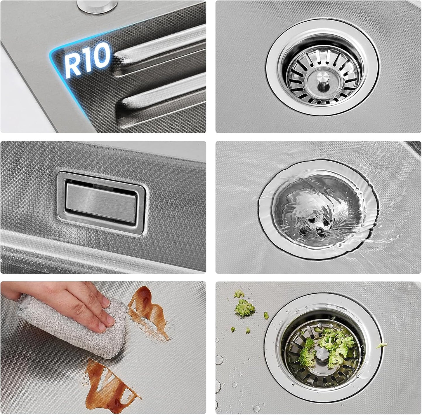 Évier Cuisine Multifonction 70X45 CM, Pour Plan De Travail 80Cm+ | Polyvalent Pour Évier Avec Égouttoir/Planche Découper/Distributeur Savon, Résistant Usure/Corrosion, Facile Nettoyage, Inox