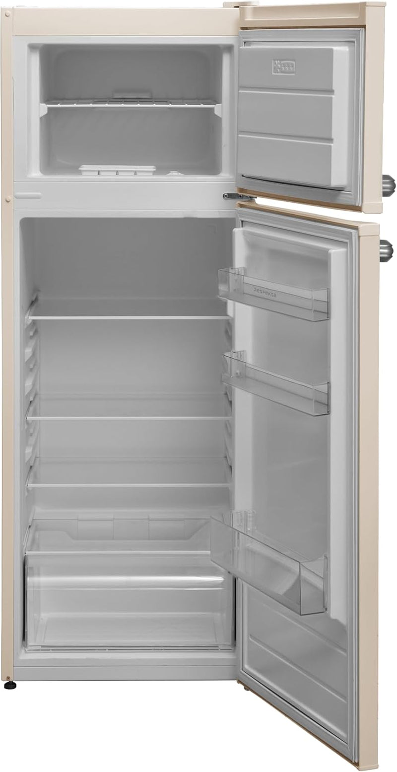 Respekta Réfrigérateur Rétro Avec Congélateur Haut / 145 X 54 Cm / 213 L / Pieds Réglables En Hauteur / Mode Hiver / Fonction Congélation Rapide / KS144VC / En Creme