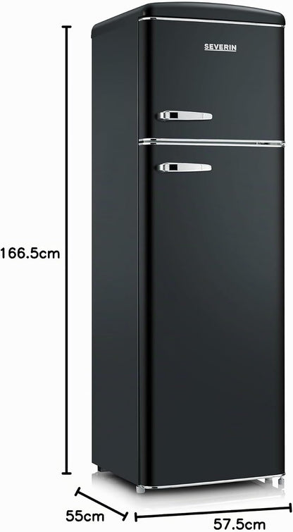 Réfrigérateur Congélateur 2 Portes, Pose Libre, Réfrigérateur Double Porte Avec Congélateur Largeur 55 Cm, 246 L, Classe D, Look Rétro, Noir Mat, RKG 8984