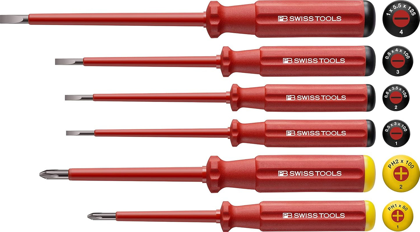 VDE PB 5542 Lot De 6 Tournevis Phillips KREUZ Isolés Jusqu'À 1000 V 100% Swiss Made Rouge