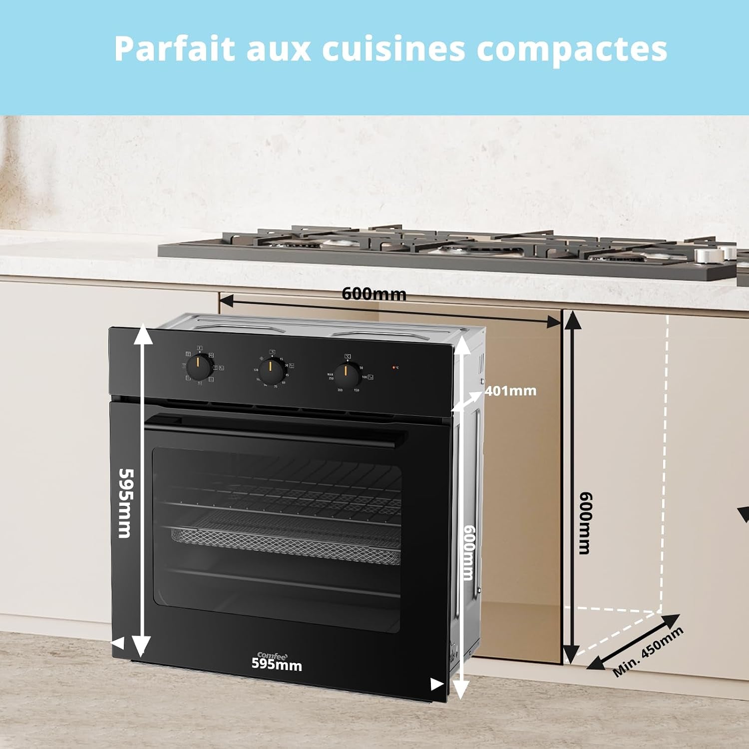' CBO60M80M1-BK Four Encastrable De 60 Cm, 60 Litres, Avec 8 Fonctions, Frire À Air, La Cuisson En Plusieurs Phases, La Porte Amovible, Facile À Nettoyer, Netoyage À La Vapeur, Noir
