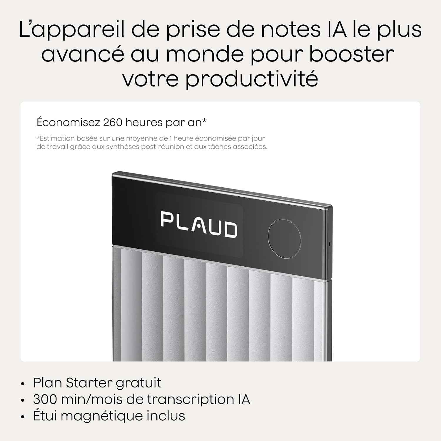 Note Pro Enregistreur Vocal IA Dictaphone Avec Transcription Argent | RéSumé IA Saisie Multimodale Jusqu’À 50H D’Enregistrement Teams ConçU Pour ConféRences RéUnions Appels ÉTui Inclus