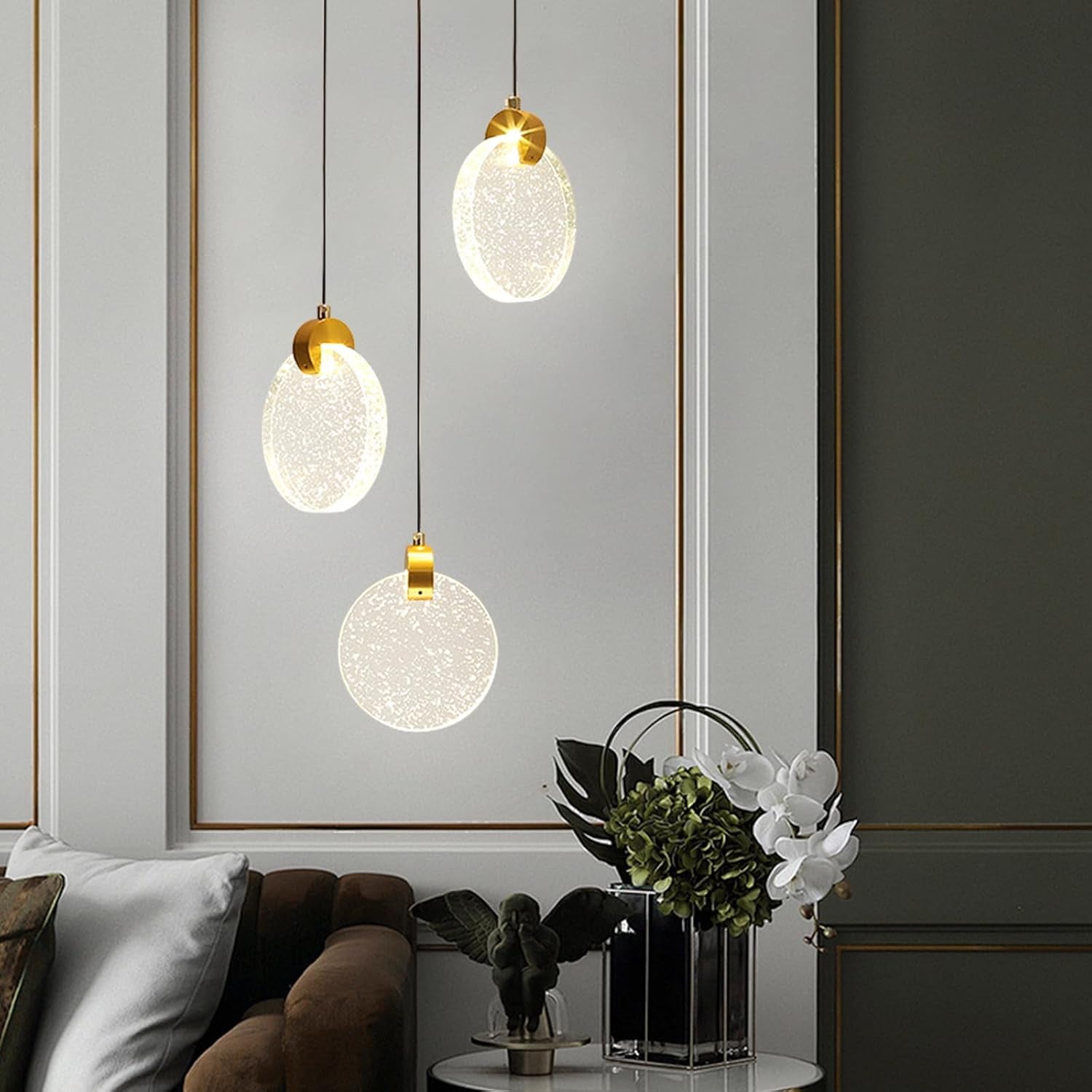 Plafonnier Led, Luminaires Intérieur En Cristal, Lumiere Plafond En Or, Lustre Salon Moderne Chambre À Coucher Îlot De Cuisine Escalier Couloir (3 Lumières, Lumière Chaude)