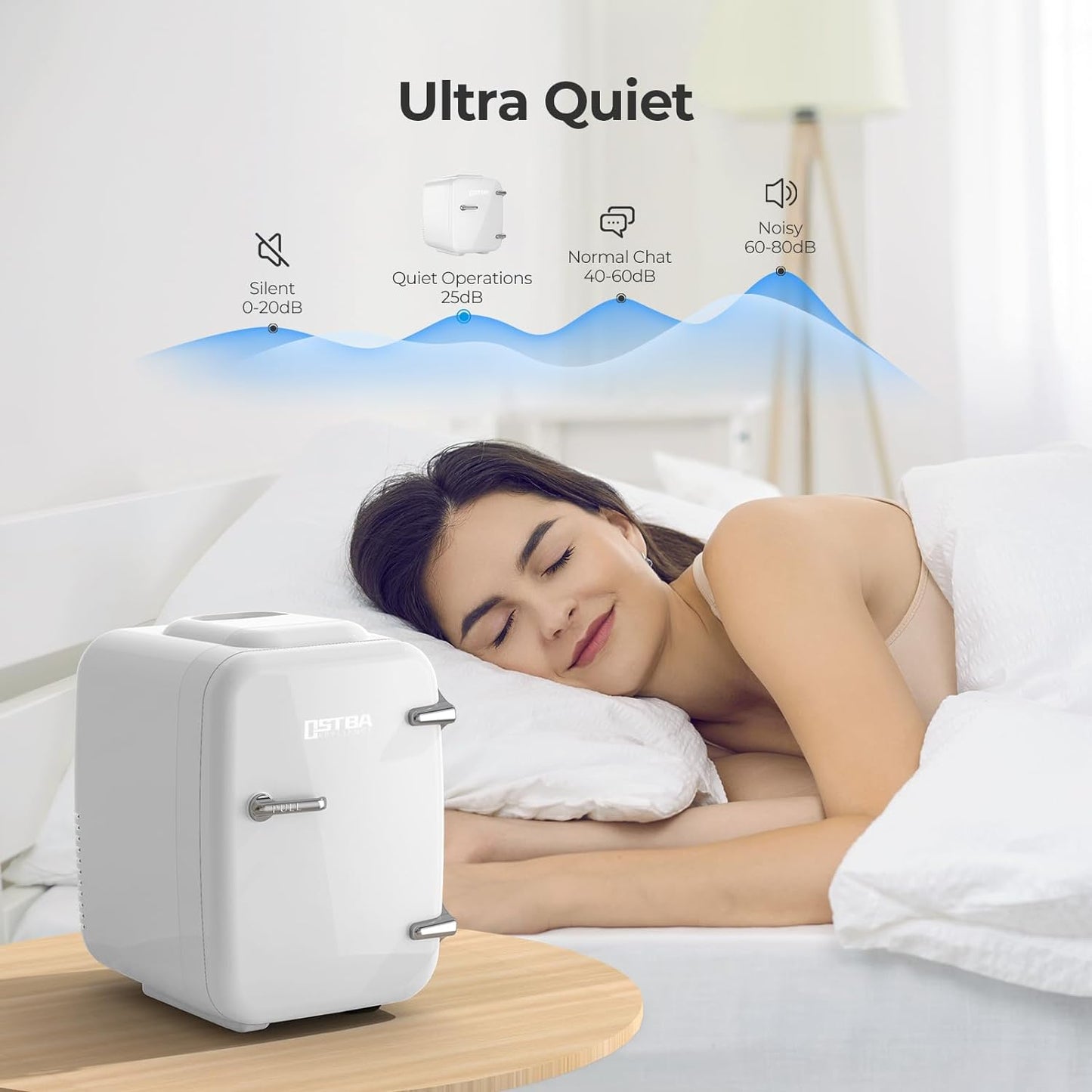 OSTBA APPLIANCE Mini Frigo Portable, 4 Litres /6 Boîtes Boissons & Soin De La Peau Mini Petit Frigo Pour Chambre, Voiture, Bureau, Deux Vitesses - Refroidisseur Et Réchauffeur (Blanc)
