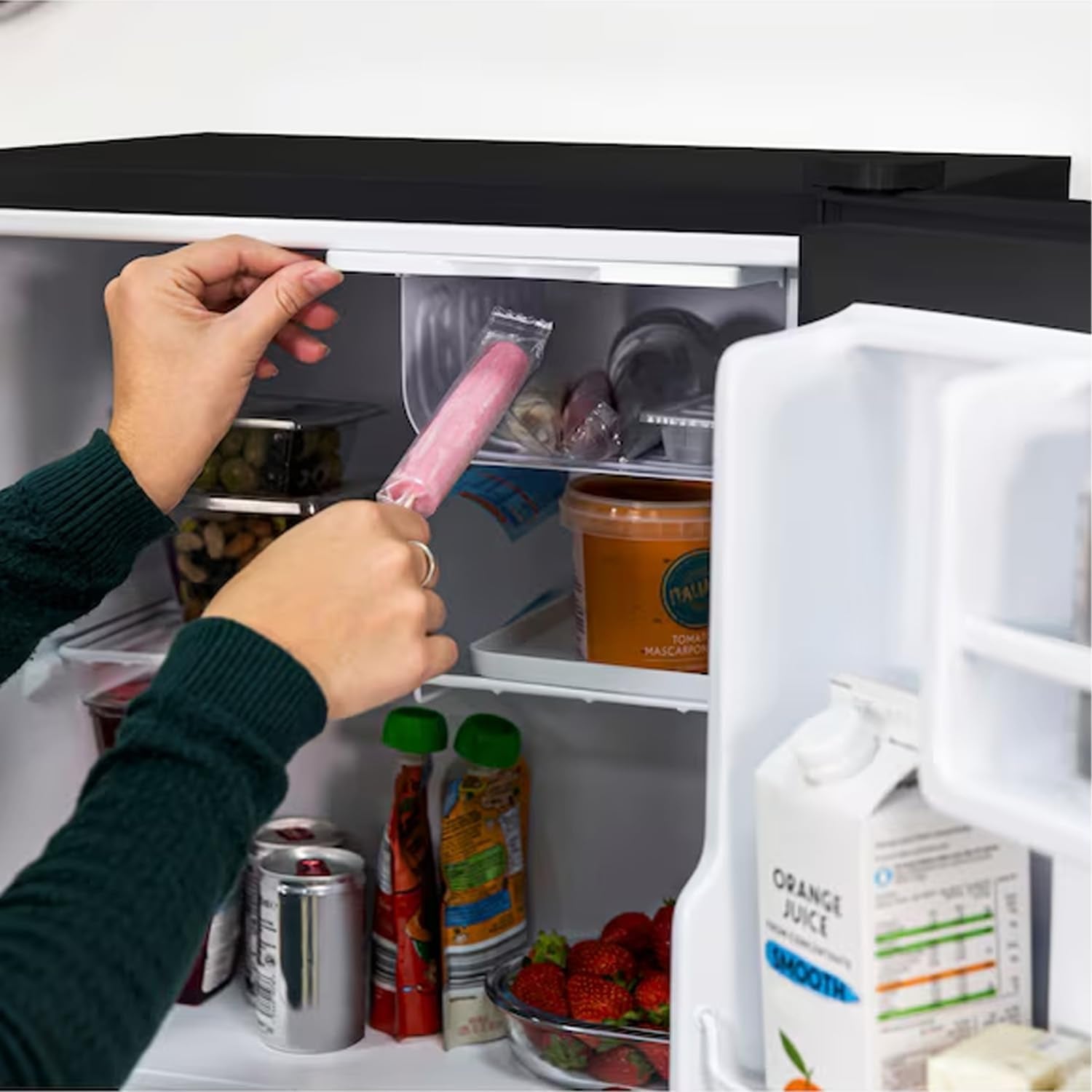 Minifrigo Bar Pour Chambre Ou Bureau 48L Et Congélateur De 5L Avec Lumière LED Et Température Réglable 0°/10°C – Consommation Énergétique Réduite 85 W Étagère Pratique Pour Boissons Et Porte