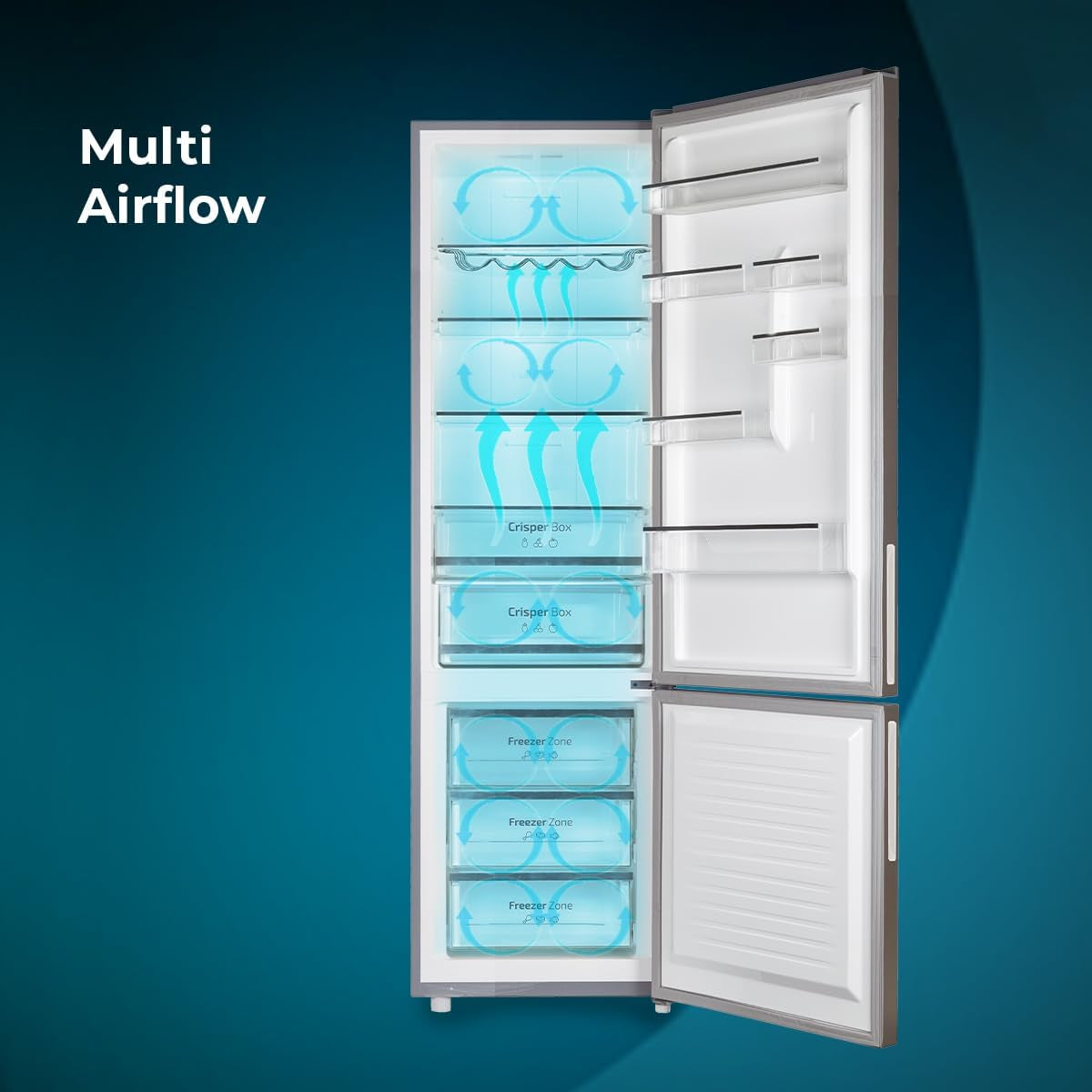 Réfrigérateur 256 L Bolero Coolmarket Combi 356 Glass Grey D, Classe D, Économie D'Énergie, Mode Vacances, Multi Airflow, No Frost Total, Humidity Box Et Crisper Box.
