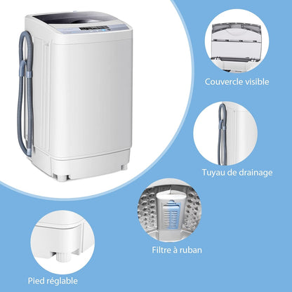 Machine À Laver Automatique 10 Programmes Avec Volume Du Tambour 45L, Mini Lave-Linge Avec Capacité De Lavage De 4,5 Kg Avec Fonction De Séchage, 50 X 50,3 X 85,3 Cm