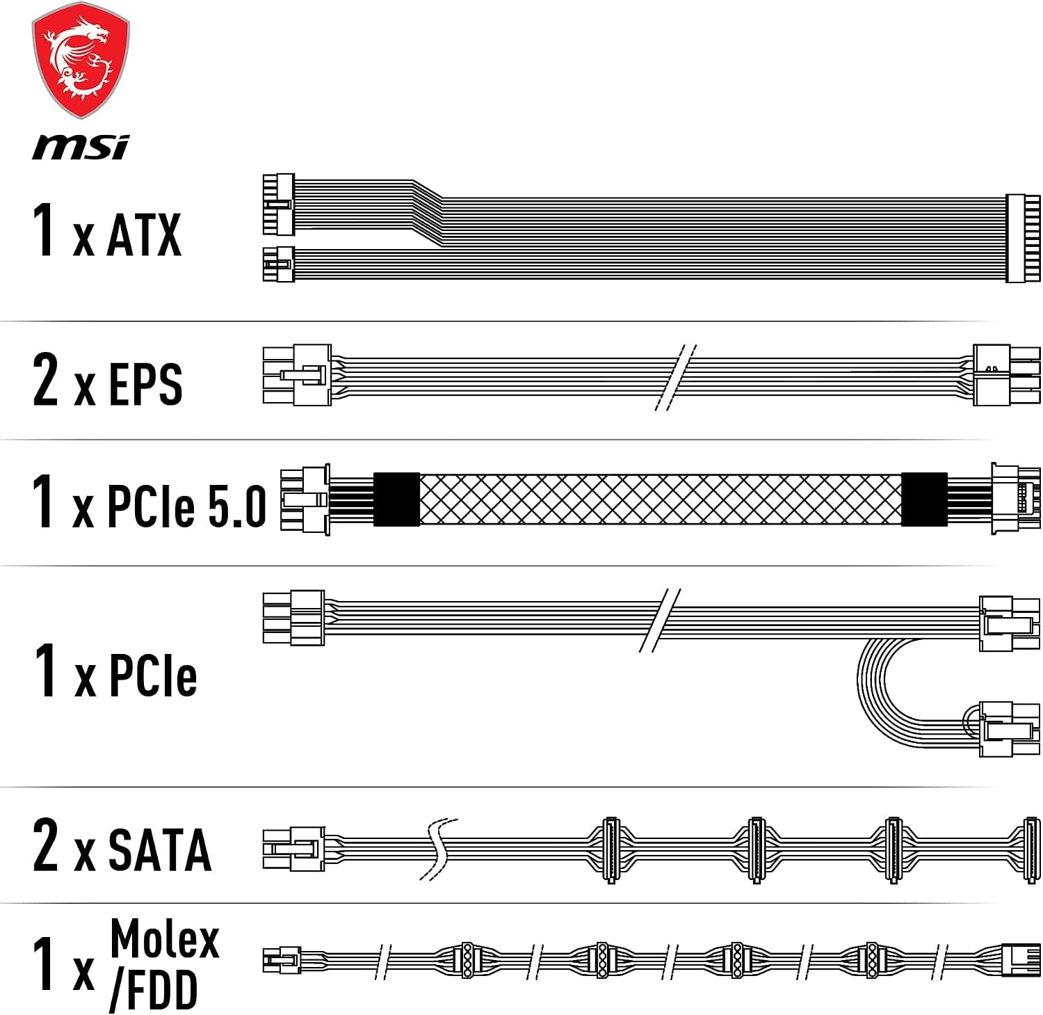 MSI MAG A750GL PCIE5 Alimentation Modulaire ATX 3.1, 80 plus Gold | 750W, Compatible Pcie 5.0, Ventilateur FDB 120Mm, Full-Bridge LLC, Câbles Plats Noirs, Garantie 7 Ans