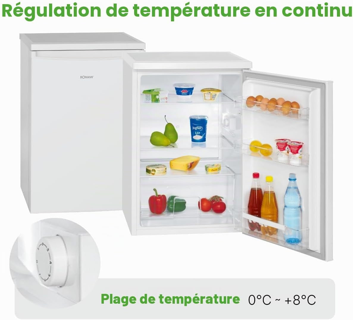 Réfrigérateur 133 L Pose Libre Éclairage LED VS 2185-1, Blanc | Éclairage Intérieur LED, Contrôle De La Température En Continu, 3 Clayettes En Verre, Pose Libre