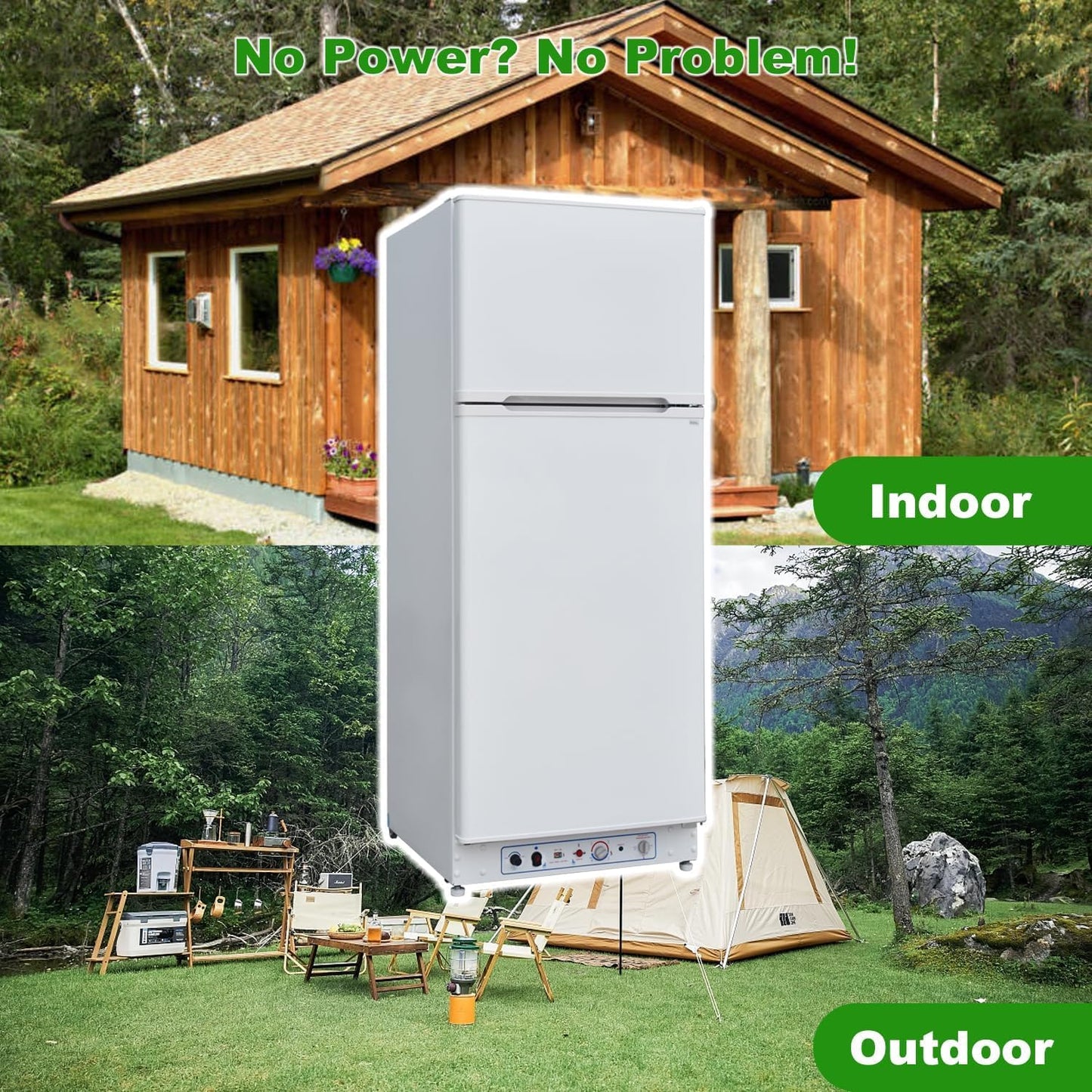 Frigo Gaz Avec Congélateur, 265L, Réfrigérateur Congélateur Gaz/220V, Frigo Congélateur Combiné, Frigo Camping Gaz Pour Camping-Car, Garage, Caravane, Mobile-Home, Blanc