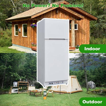 Frigo Gaz Avec Congélateur, 265L, Réfrigérateur Congélateur Gaz/220V, Frigo Congélateur Combiné, Frigo Camping Gaz Pour Camping-Car, Garage, Caravane, Mobile-Home, Blanc