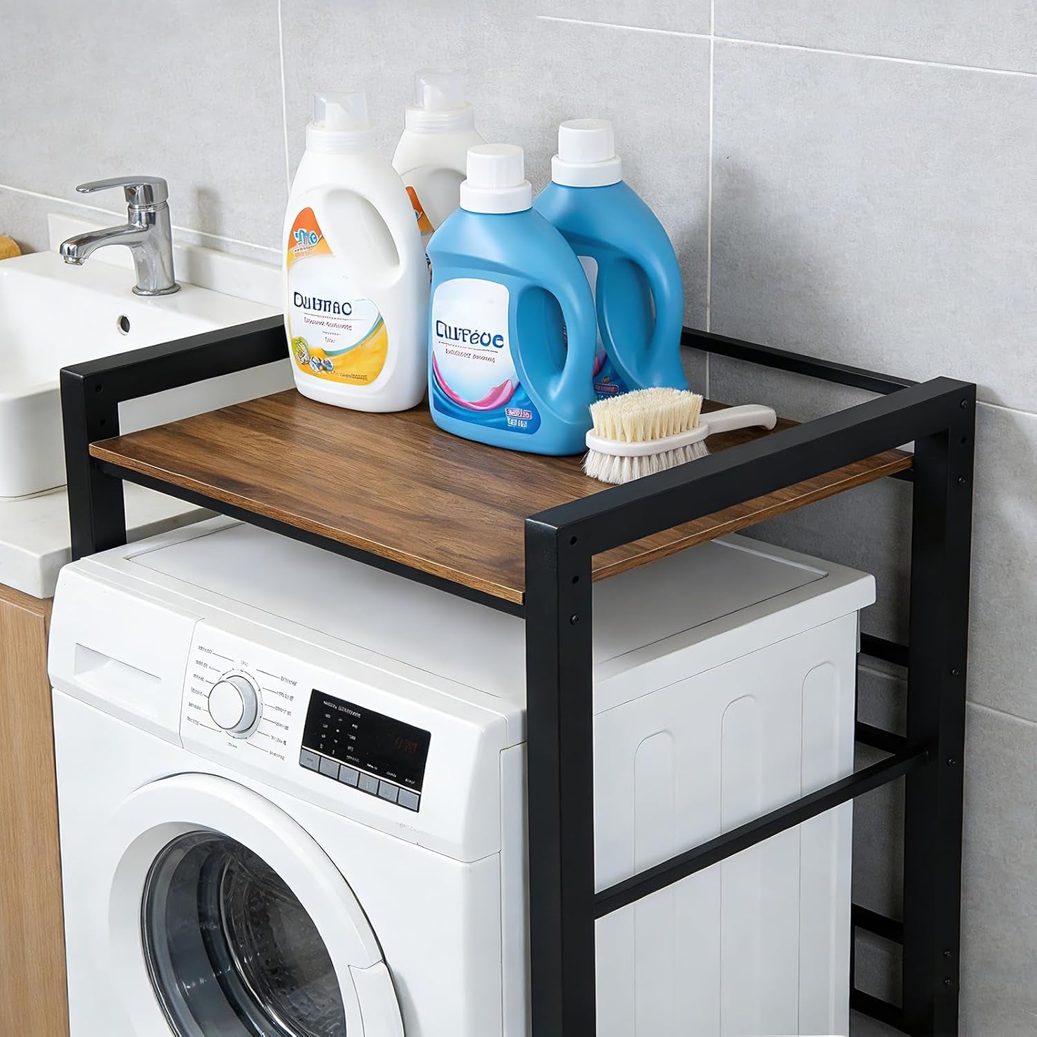 Étagère Machine À Laver, Rangement Machine a Laver Avec 3 Hauteurs Réglables, Capacité De Charge 350 Kg, Meuble De Rangement Machine a Laver Et Sèche-Linge, 75 X 67 X 105 Cm (Noir)