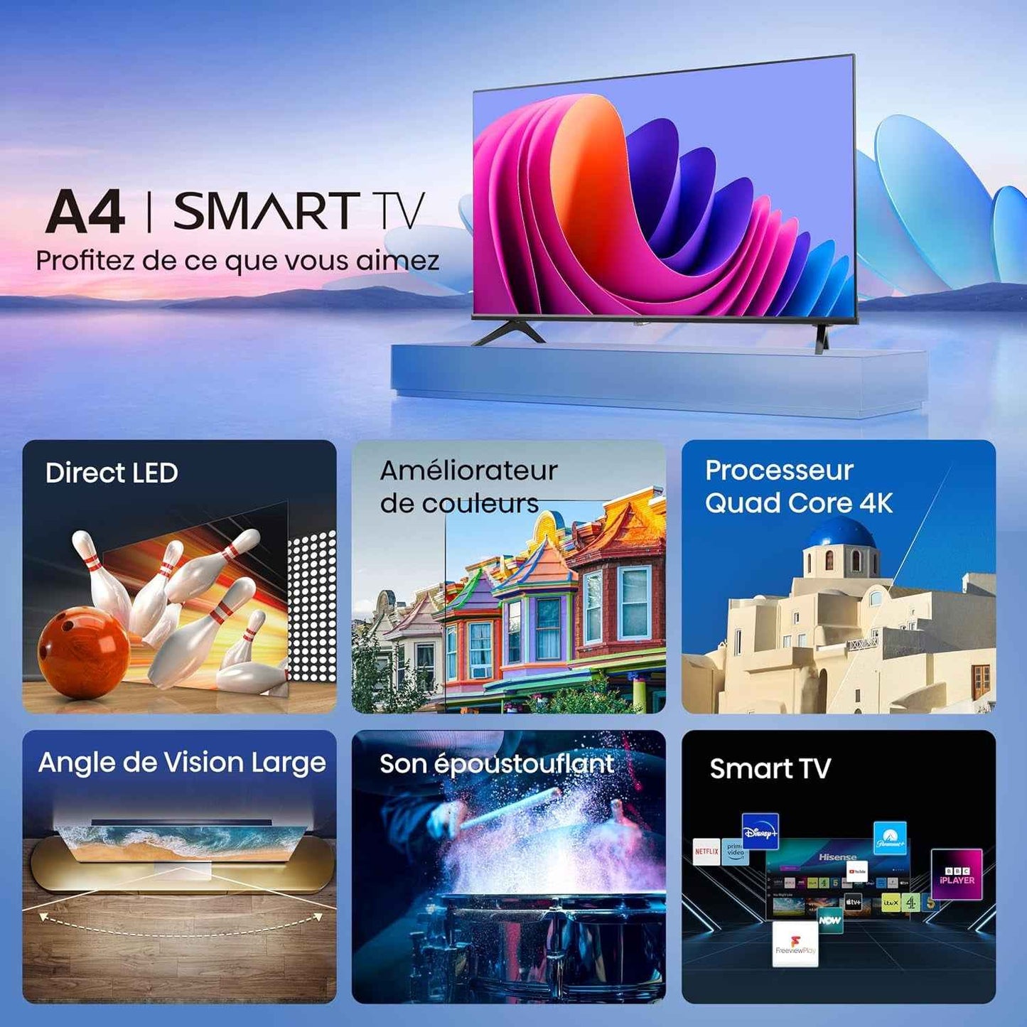Hisense Téléviseur Connecté 40 Pouces 40A4Q - Full HD 60Hz, Mode Sport IA, Dolby Audio, VIDAA OS Avec Youtube, Netflix, Canal + (Modèle 2025)