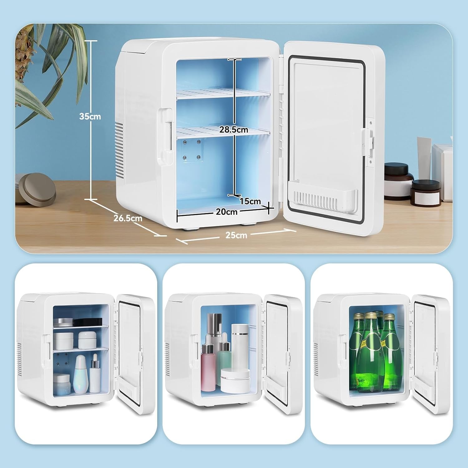YOURLITE Mini Frigo De Chambre 2 En 1 10 Litres Avec Miroir, Refroidissement Et Chauffage Mini Réfrigérateur Portable AC/DC Convient Pour Conserver Les Aliments, Adapté Pour Chambre À Coucher, Bureau
