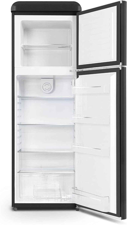 SCDD309VB, Réfrigérateur 2 Portes Vintage, 302L (227+75), Froid Brassé, 3 Clayettes Verre, Pose Libre, Thermostat Réglable, Noir