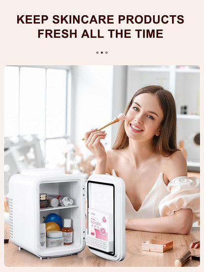 Mini Frigo De Chambre 4L/6 Canettes, Petit Frigo Portable 240V/12V, Mode Silencieux, Fonction Chaud Et Froid, Refrigerateur Petit, Frigo Bar (Blanc)