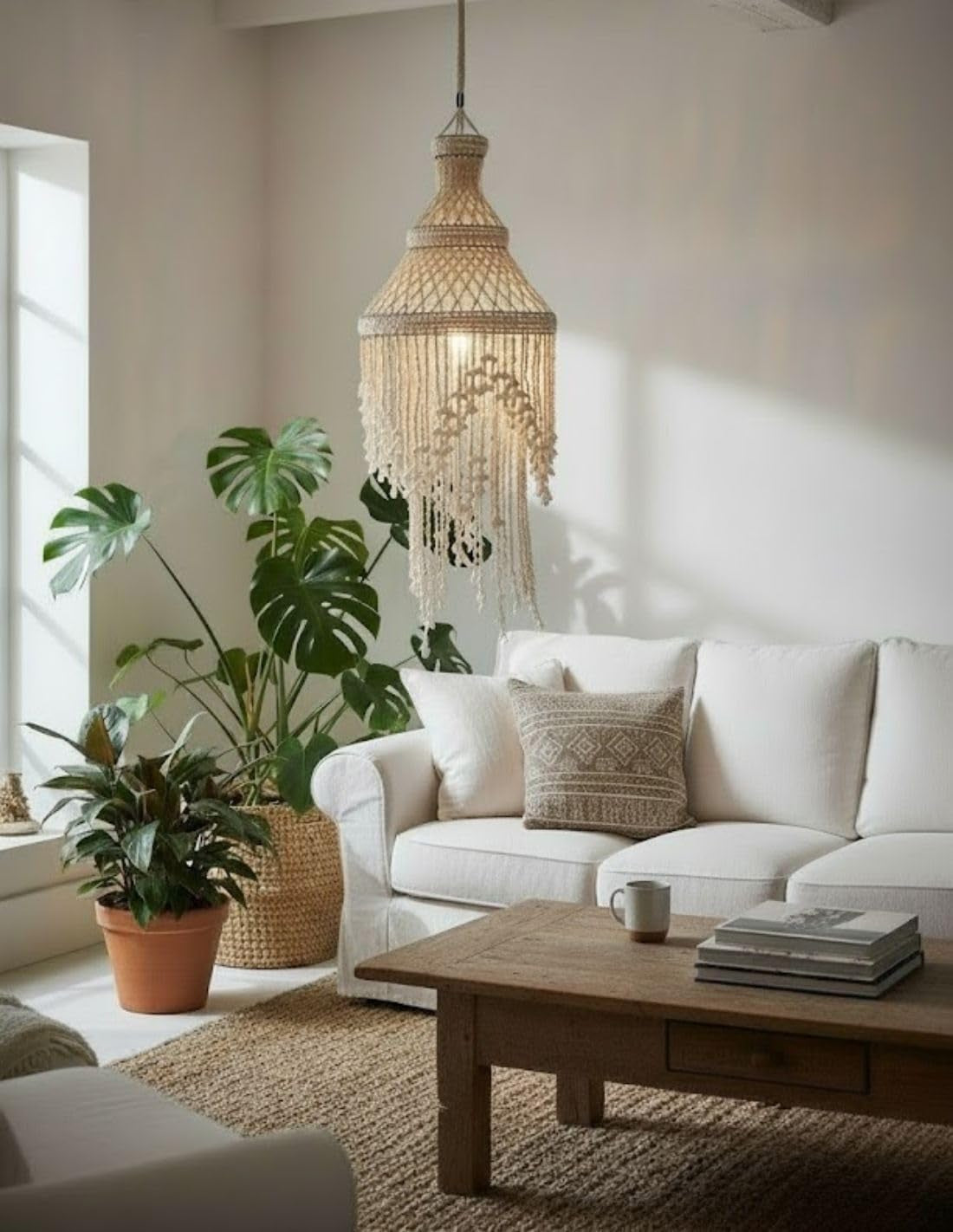 Lustre Bohème En Coquillages Cauris 100Cm | Savoir-Faire Balinais