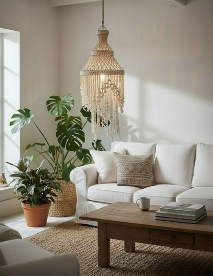 Lustre Bohème En Coquillages Cauris 100Cm | Savoir-Faire Balinais