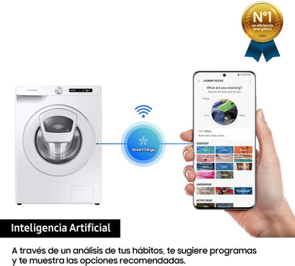 WW90T554DTW/S3 Lave-Linge - Addwash™, Série 5, 9 Kg, Blanc, Technologie Ecobubble™, Intelligence Artificielle, Classe A