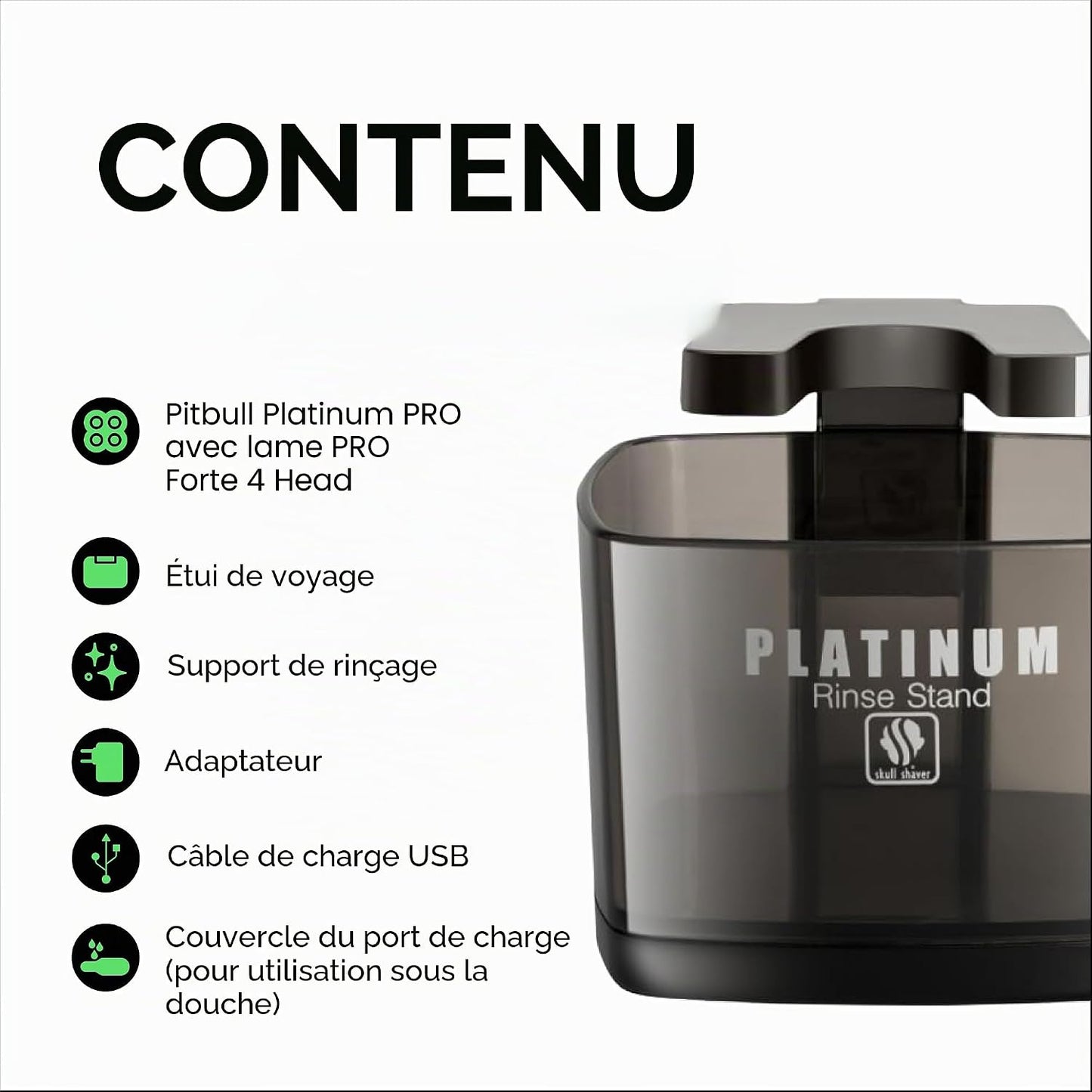 Pitbull Platinum Pro - Rasoir Électrique Homme - Sans Fil, Rechargeable, Humide/Sec, Ergonomique Pour Crâne Chauve - Avec Socle De Rinçage Et Étui De Voyage | Rasoir Électrique Homme, Sans Fil, Rechargeable, Humide/Sec, Crâne Chauve, Avec Socle De Rinçage
