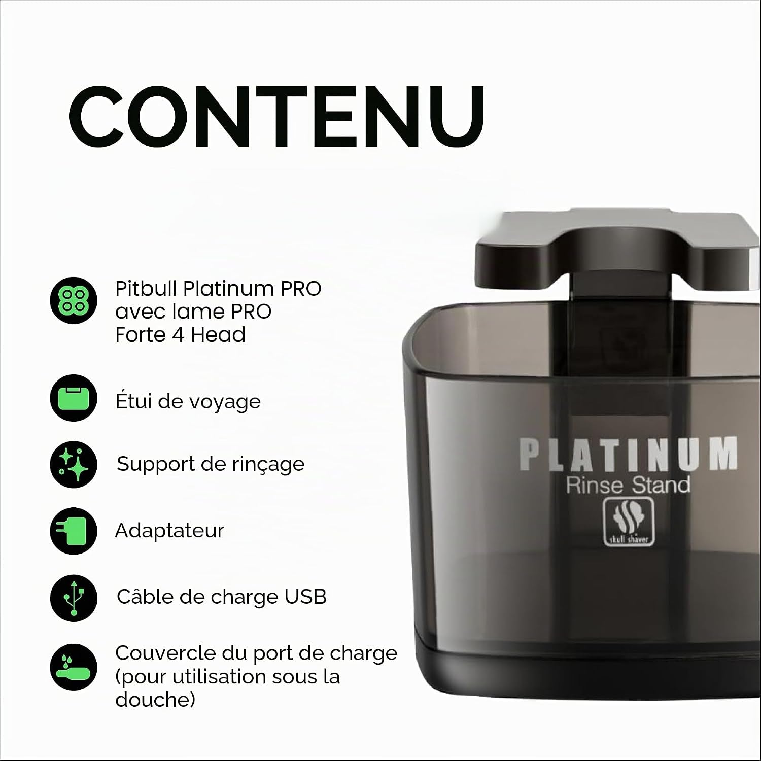Pitbull Platinum Pro - Rasoir Électrique Homme - Sans Fil, Rechargeable, Humide/Sec, Ergonomique Pour Crâne Chauve - Avec Socle De Rinçage Et Étui De Voyage | Rasoir Électrique Homme, Sans Fil, Rechargeable, Humide/Sec, Crâne Chauve, Avec Socle De Rinçage