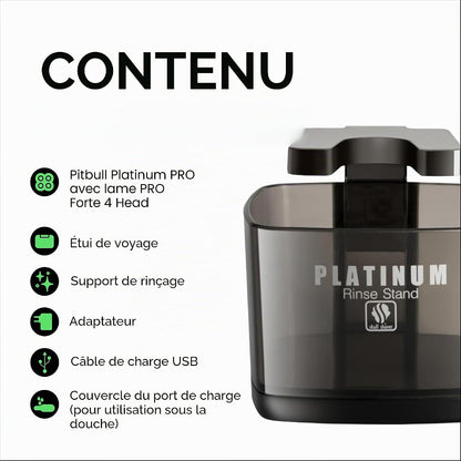 Pitbull Platinum Pro - Rasoir Électrique Homme - Sans Fil, Rechargeable, Humide/Sec, Ergonomique Pour Crâne Chauve - Avec Socle De Rinçage Et Étui De Voyage | Rasoir Électrique Homme, Sans Fil, Rechargeable, Humide/Sec, Crâne Chauve, Avec Socle De Rinçage