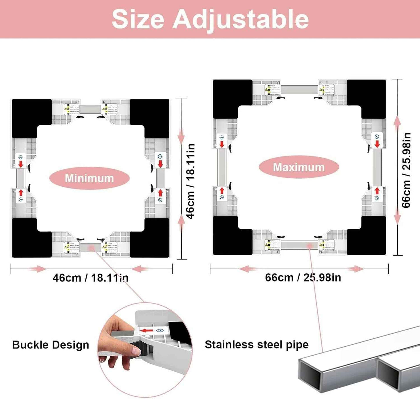 Universel Kit De Superposition Pour 46-66Cm Lave-Linge Et Sèche-Linge | Kit D’Empilage Pour Machine À Laver, Cadre Intermédiaire Pour Laver, Sèche-Linge Kit Intermédiaire Avec Sangles À Cliquet