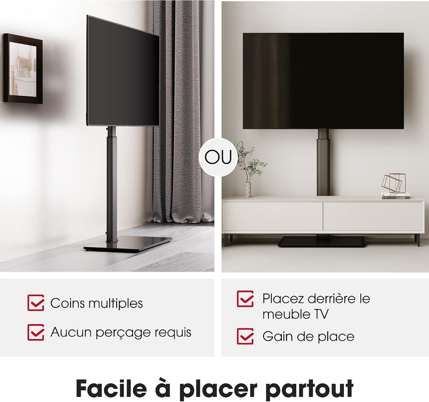 Support TV Sur Pied plus Haut 1,6M Pour 43-85 Pouces,Pied Pour TV Pivotant 50° Inclinable 12° Hauteur Réglable Max VESA 600X400Mm Max Capacité 50 KG (Noir)