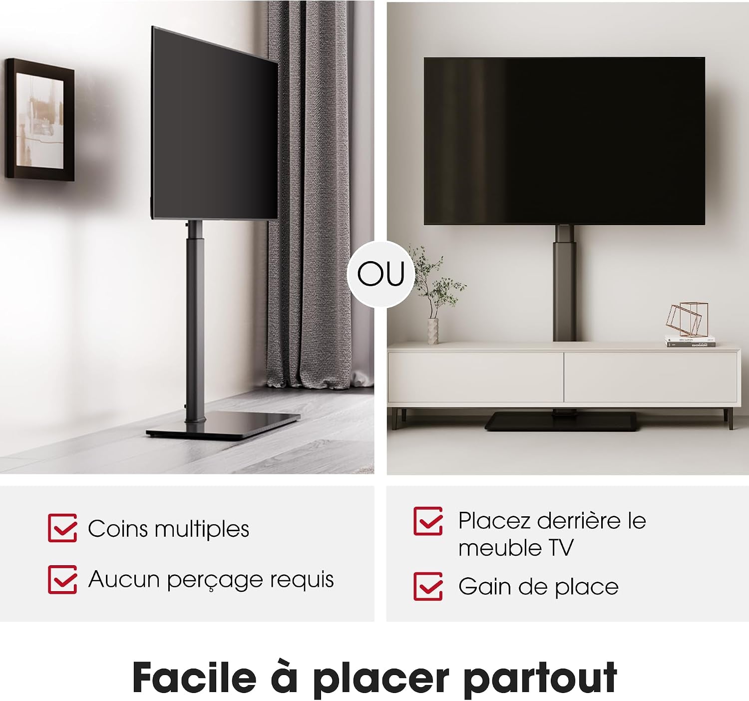 Support TV Sur Pied plus Haut 1,6M Pour 43-85 Pouces,Pied Pour TV Pivotant 50° Inclinable 12° Hauteur Réglable Max VESA 600X400Mm Max Capacité 50 KG (Noir)