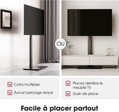 Support TV Sur Pied plus Haut 1,6M Pour 43-85 Pouces,Pied Pour TV Pivotant 50° Inclinable 12° Hauteur Réglable Max VESA 600X400Mm Max Capacité 50 KG (Noir)