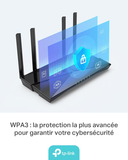 Archer AX58 Routeur Wifi 6, Routeur Wifi AX 3000 Mbps Bi-Bande, 5 Ports Gigabit, 4 Antennes À Haute Performance, WPA3, Contrôle Parental, Easymesh, Antivirus Intégré