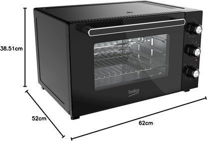 Beko - BMF60B - Four Électrique, Cuisson Ventilée, 60 Litres, 2000 W, 5 Fonctions, Minuterie 120 Min, Température Jusqu'À 230° - Noir, 62 X 38,5 X 52H Cm