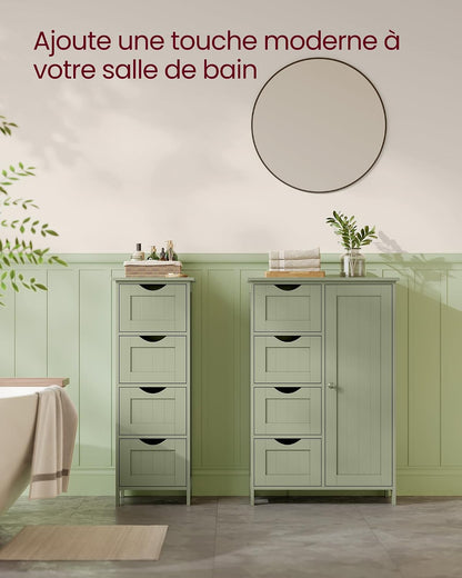 Meuble Salle De Bain Rangement, Armoire Gain De Place, Commode, Avec 4 Tiroirs, Placard Avec Porte, Étagère Réglable, 30 X 55 X 82 Cm, Vert Forêt LHC041C02