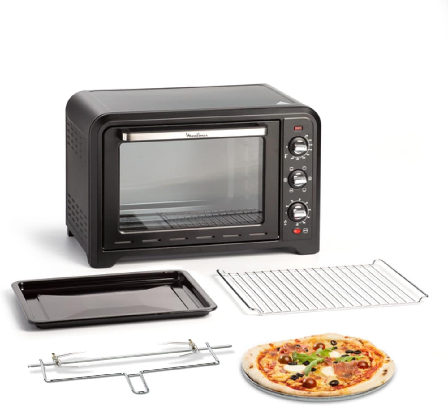 Four Électrique 39 L, 7 Modes De Cuisson, Chaleur Tournante, Thermostat Réglable Jusqu’À 240° C, Tournebroche, Minuteur 120 Min, Grille Réversible, Optimo Noir OX485810