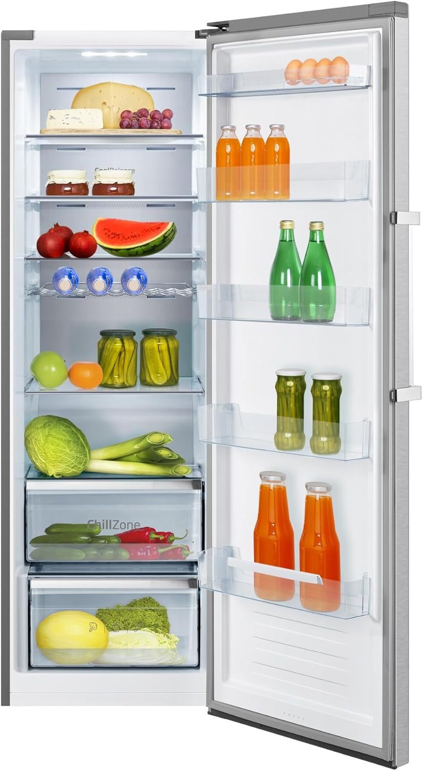 Amica VKS 358 150 E Vollraum-Kühlschrank, 60 Cm Breit, 370L, Holiday-Schaltung, Nofrost, Edelstahloptik