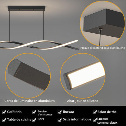 Lampe De Table De Salle À Manger Suspendue 100Cm, Lampe De Table De Salle À Manger Noire Avec Télécommande, Luminosité Réglable De 1% À 100% Et 3 Couleurs De Lumière Chandelier De Cuisine