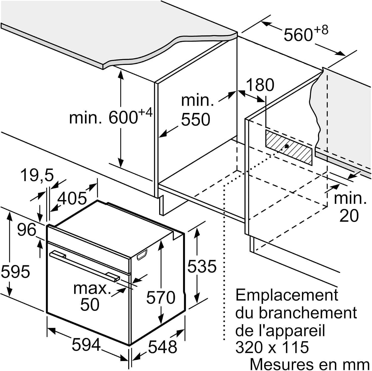 Bosch HBA274BB3F Série 4 - Four Encastrable, Pyrolyse, 10 Recettes Auto | 60 X 60 Cm, Noir, Hotair 3D, Assistant De Nettoyage Par Hydrolyse En 4 Min, Ecran LED, Affichage Rouge, Boutons Push-Pull