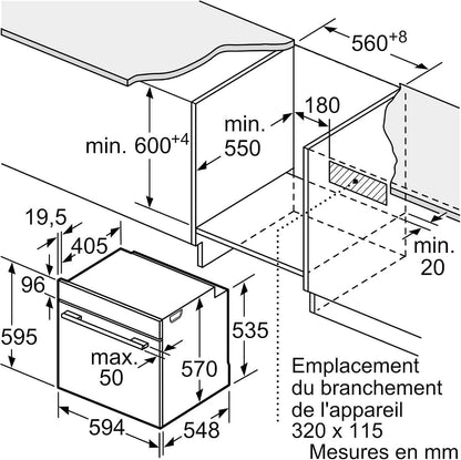 Bosch HBA274BB3F Série 4 - Four Encastrable, Pyrolyse, 10 Recettes Auto | 60 X 60 Cm, Noir, Hotair 3D, Assistant De Nettoyage Par Hydrolyse En 4 Min, Ecran LED, Affichage Rouge, Boutons Push-Pull