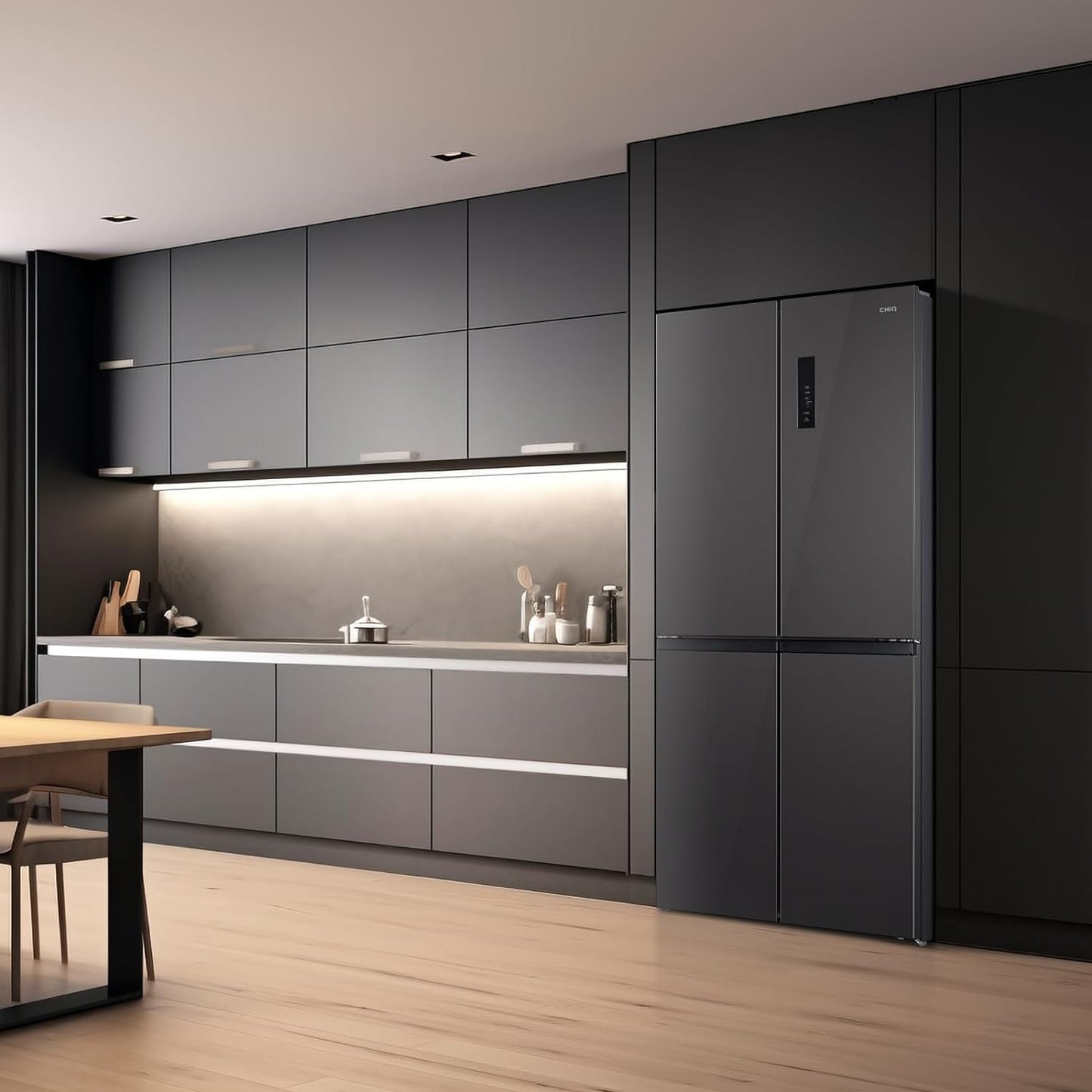 Réfrigérateur Américain Multiportes, Hauteur 182Cm, Profondeur 63Cm, Capacité Totale 415L, Température Care+, Contrôle De L'Humidité, Compresseur Smart Inverter, Inox Foncé, CCD415NEI4E