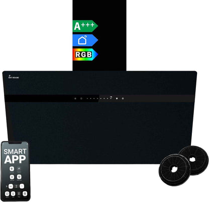 Hotte Aspirante Cuisine 80 Cm | Inclinées | Acier Inoxydable | Verre Noir | Wifi | Arrête Automatiquement | Éclairage LED RVB | Opération Tactile | STYLE8005SMAO